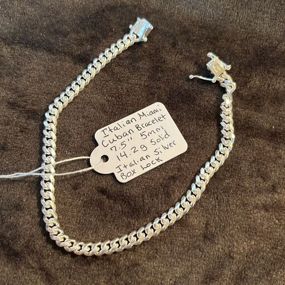 Solid Italian Silver Miami Cuban Bracelet 7.5”, 5MM, 14.2g With Box Lock - Picture 13 of 15